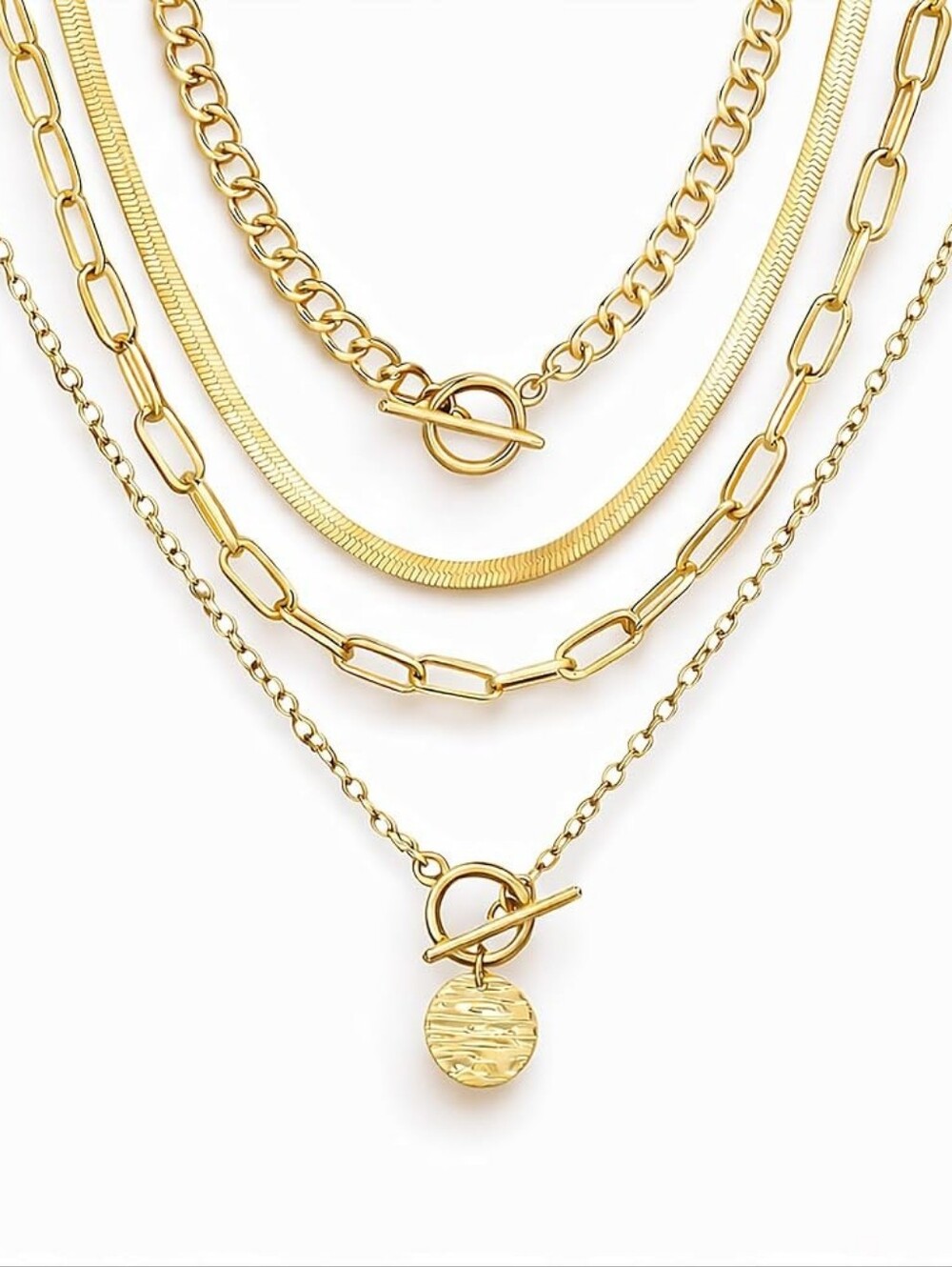Gold Layered Necklace Cuban Link Paperclip Chains Stack